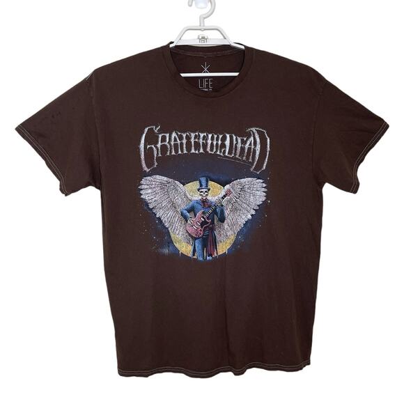 Life Clothing Co. GRATEFUL DEAD Brown Winged Skeleton Band T Shirt Distressed L - Picture 1 of 9